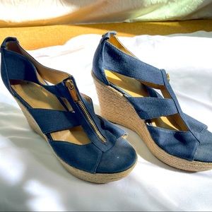 Navy Blue Canvas Michael Kors Wedges